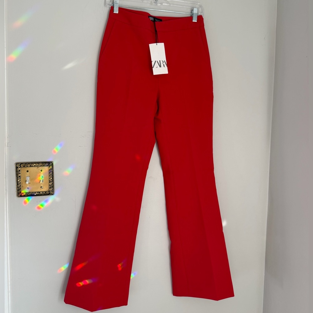 Zara Women's Vibrant Red Flare Dress Pants Trousers